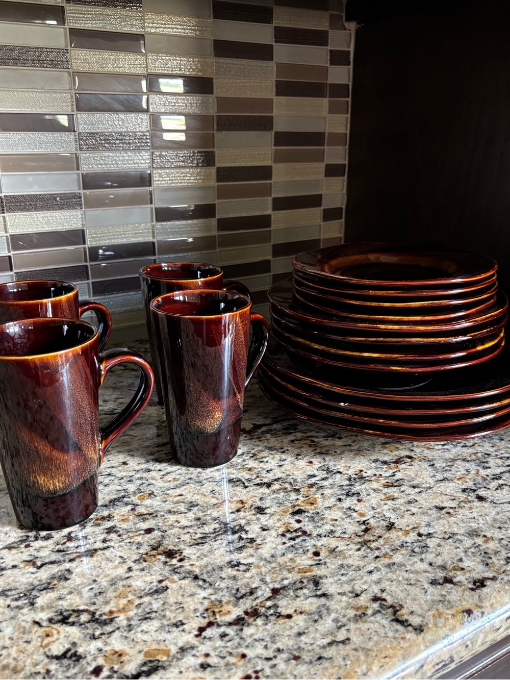 Deep Brown Glaze Ceramic Dish Set - Set of 4